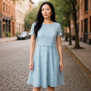 NWT SHANI Short-sleeve Popover Lace Dress In Dusty Blue